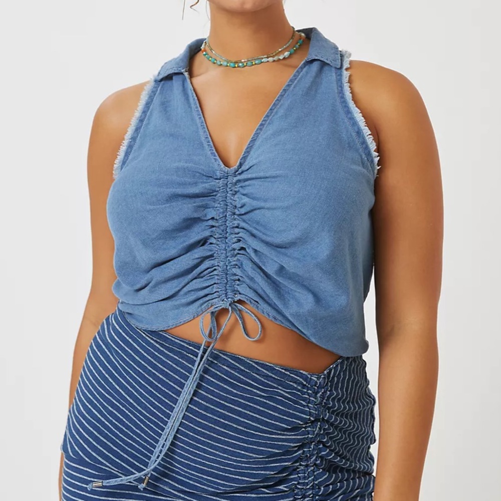 Anthropologie Blue Ruched Crop Top